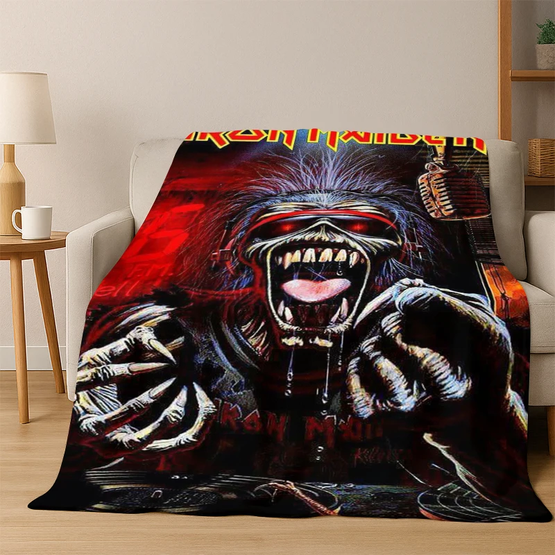 3D I-Iron Maiden Metal Band Flanelldecke, weiche, warme Decke, Überwurfdecke für Schlafzimmer, Wohnzimmer, Bett, Reisen, Picknick, Geschenk für Kinder