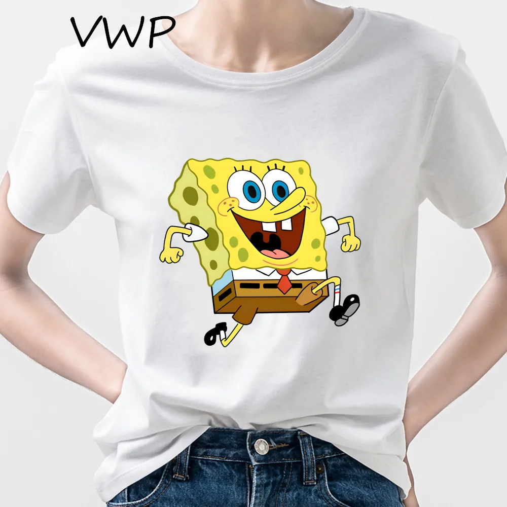 

Women O-neck T-shirt Spongebob Print Fashion Y2k Streetwear Summer Short Sleeve Women's Oversized Tshirt Y2K