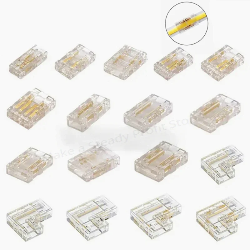 COB LED Wire Connector 5 8 10mm Connection Solderless Mini Buckle FCOB RGB CCT LED Strip Lights 2 3 4 Pin No Dark Area Connector