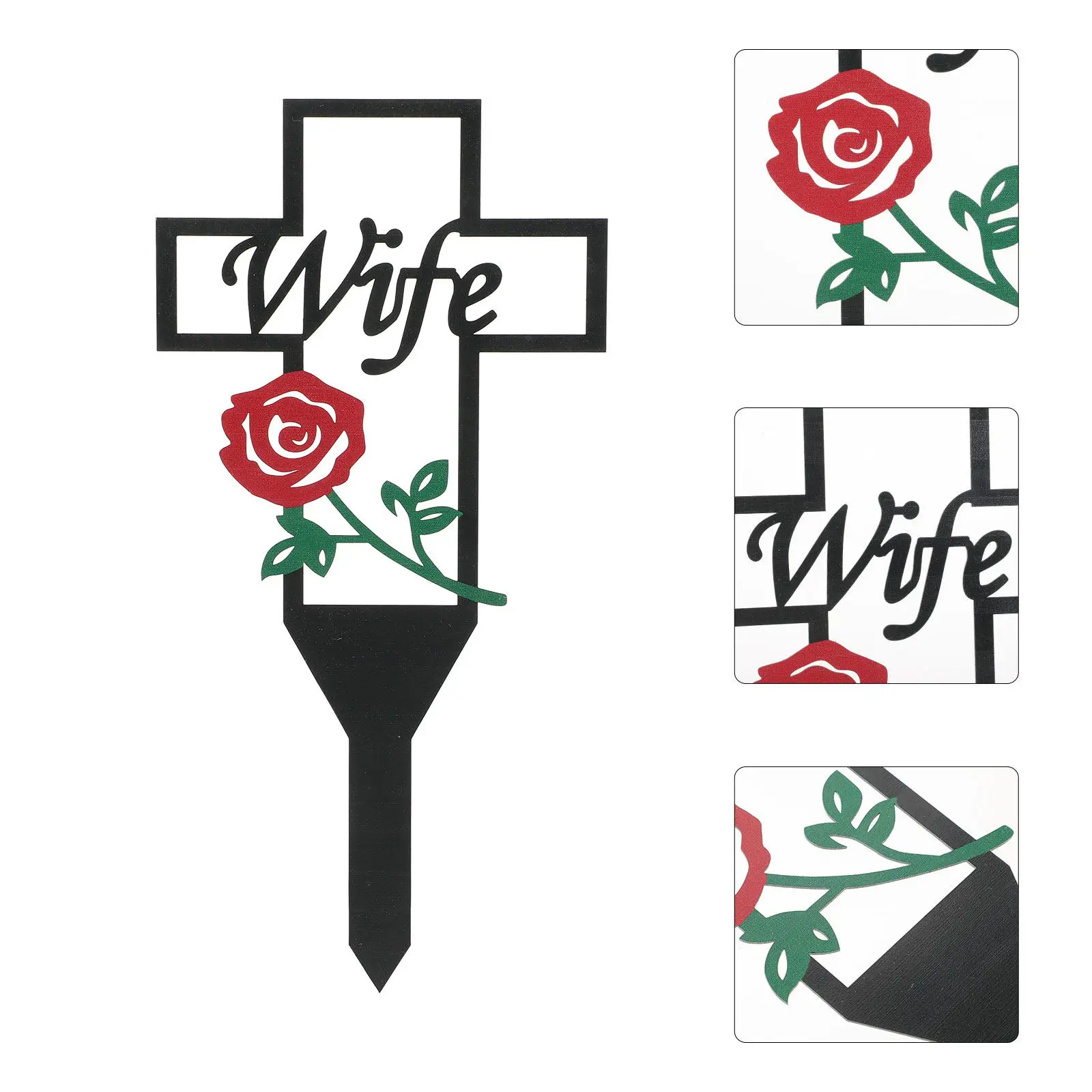 Sturdy Metal Cross Stake Cemetery Memorial Marker Grave Decoration Yard Lawn Sign for Wife Remembrance Eternal Love Tribute
