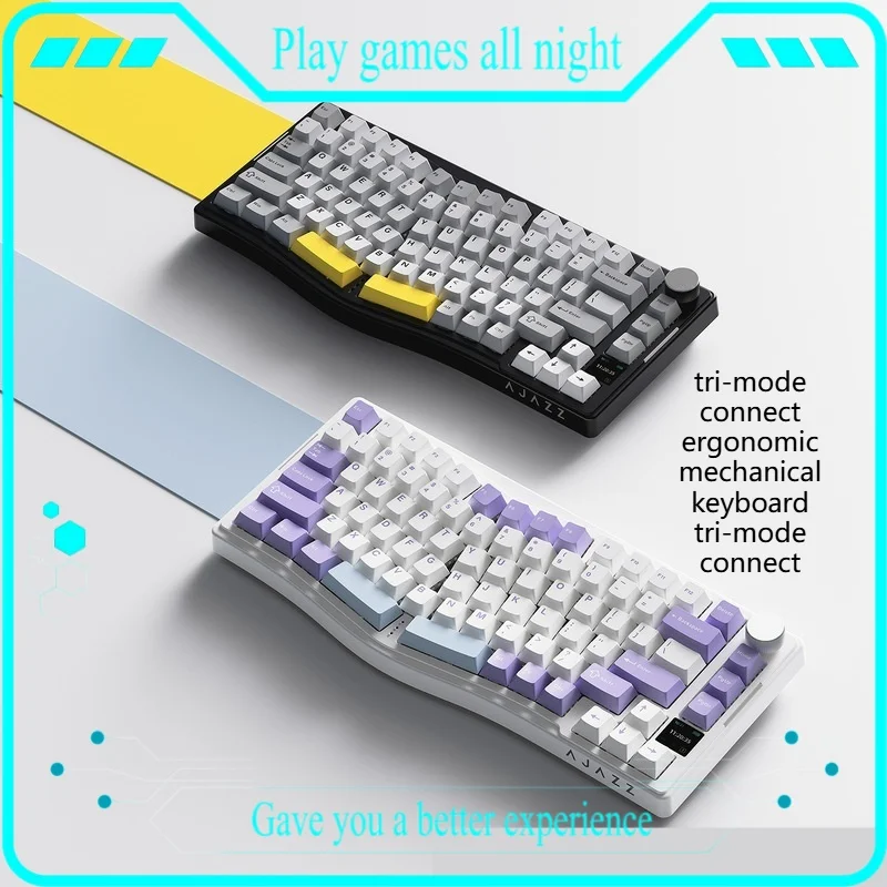 

Aks075 Ergonomic Mechanical Keyboard Tri-Mode Connect Linear Hot Plug Axis Body Via Color Screen Rgb Gasket Structure 5000mah