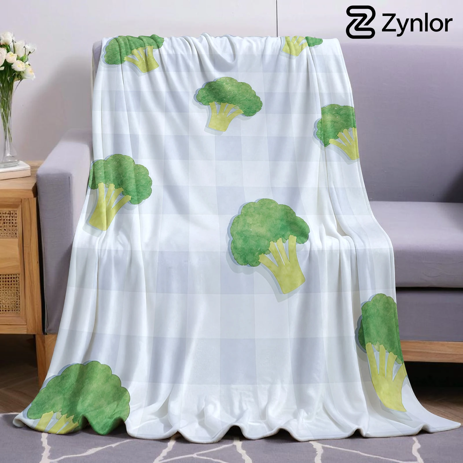 Broccoli Grid Ultra Soft Sherpa Fleece Blanket Fluffy Warm Halloween Cozy Throw for Sofa Couch Bedroom Gift All season