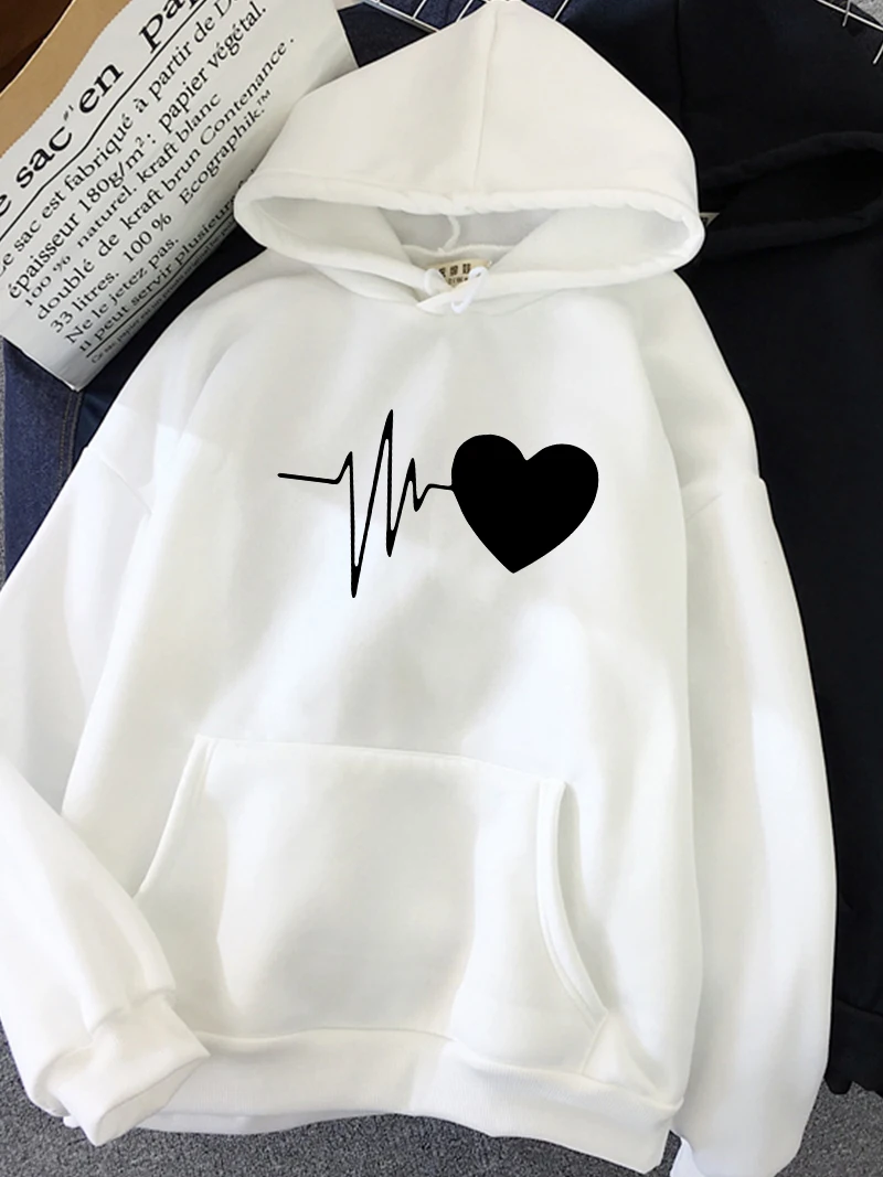 Hirsionsan Heart Print Women Sweatshirt Soft Casual Loose Vintage Female Hoodies 2023 Winter New Warm Fleece Student Tops Y2k