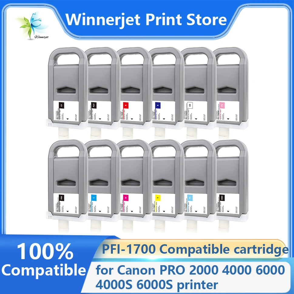 Winnerjet 700ml PFI 1700 PFI-1700 Ink Cartridge with Pigment Ink, One-Time Use Chip for Canon PRO 2000 4000 6000 Printer