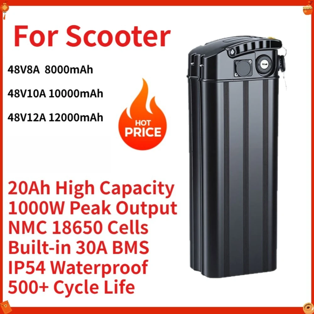 48V 20Ah 18650 Lithium Battery Electric Bike Battery for Scooter 1000W Motor Long Range Replacement Pack with Charger