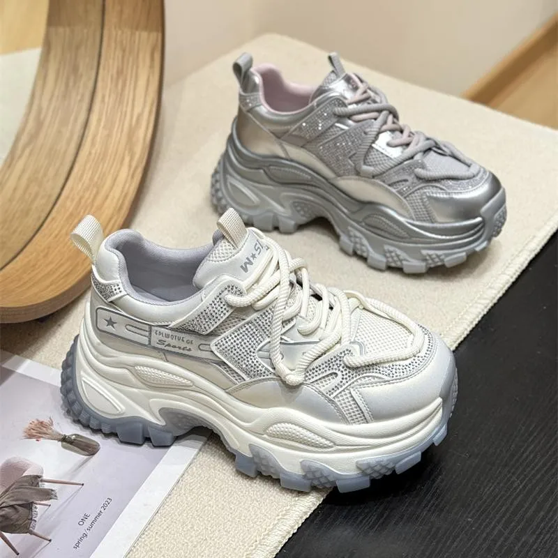 

2025 женские сетчатые дышащие кроссовки на платформе, весенне-осенняя спортивная обувь на толстой подошве, женская модная повседневная вулканизированная обувь на шнуровке