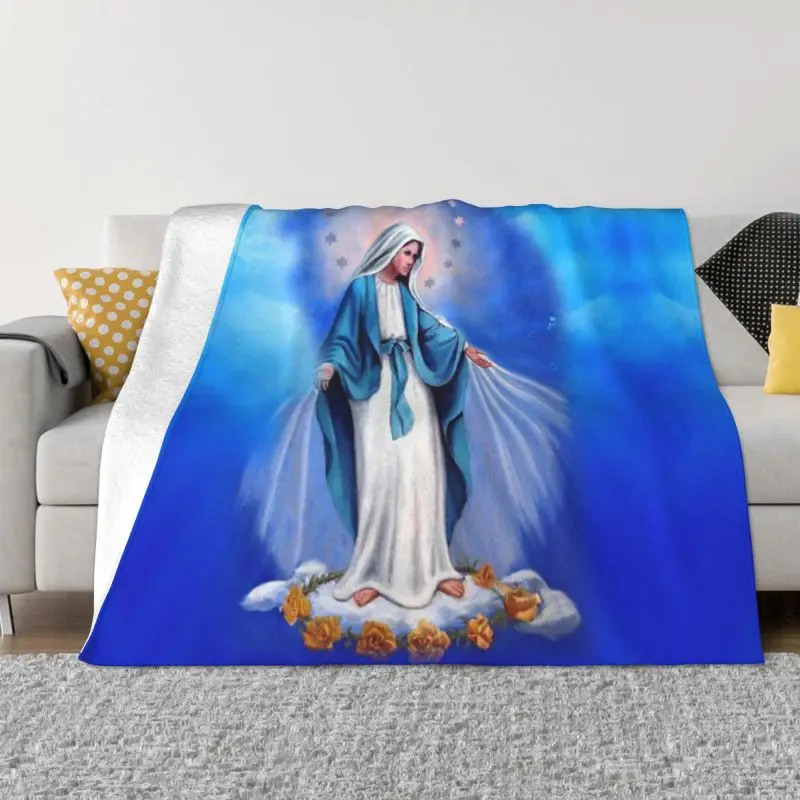 Catholic Virgin Mary Blankets 3D Printed Breathable Soft Flannel Winter Our Lady of Fatima Throw Blanket for Couch Outdoor Bed 1