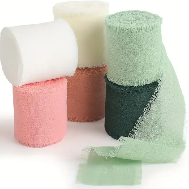 

6pcsSatin Chiffon Silk Ribbon Multi-color Handmade Frayed Edged Fabric Ribbons For DIY Bow Crafts Gift Decoration