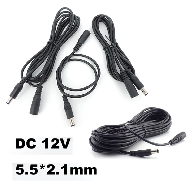 Cable de alimentación de CC de 0,5 M/1,5 m, 10M, 12V, Conector de extensión de enchufe hembra a macho, cables adaptadores de 5,5x2,1mm para cámara de tira LED L1