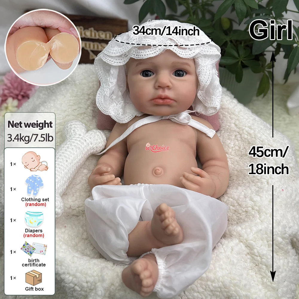 18인치 실리콘 신생아 인형, 별빛 눈을 가진 사실적인 아기 소녀, 어린이 선물용 실물과 같은 리본 유아 인형
