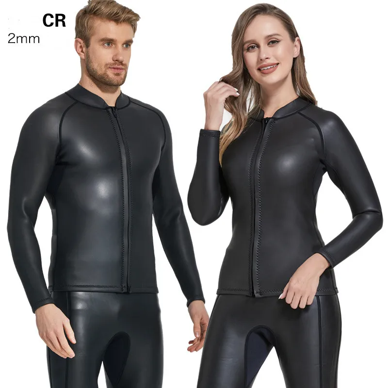 2MM Neoprene Men Women Long Sleeve Split Wetsuit Swim Jacket Plus Size Scuba Snorkeling Surfing Spearfishing Diving Suit Tops