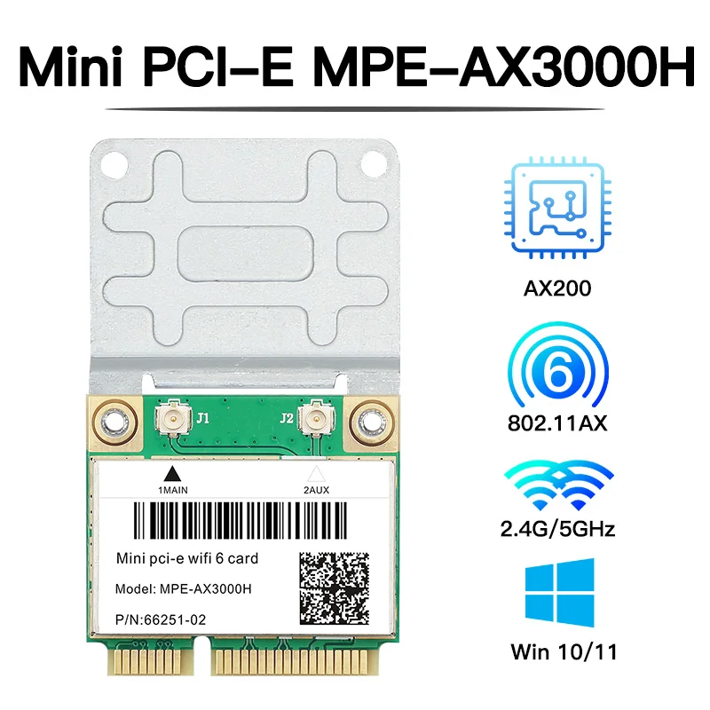 WiFi 6 MPE-AX3000H Dual Band Wireless Adapter Bluetooth 5.2 2.4G/5G Mini Pcie Network Card For Intel AX200 Win10/win11-64 bit