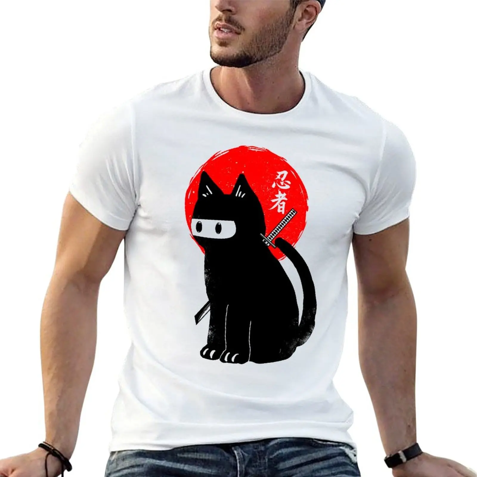 Black ninja cat T-Shirt t shirts for man pack cotton funny t shirts cotton man t shirt cotton T-shirt