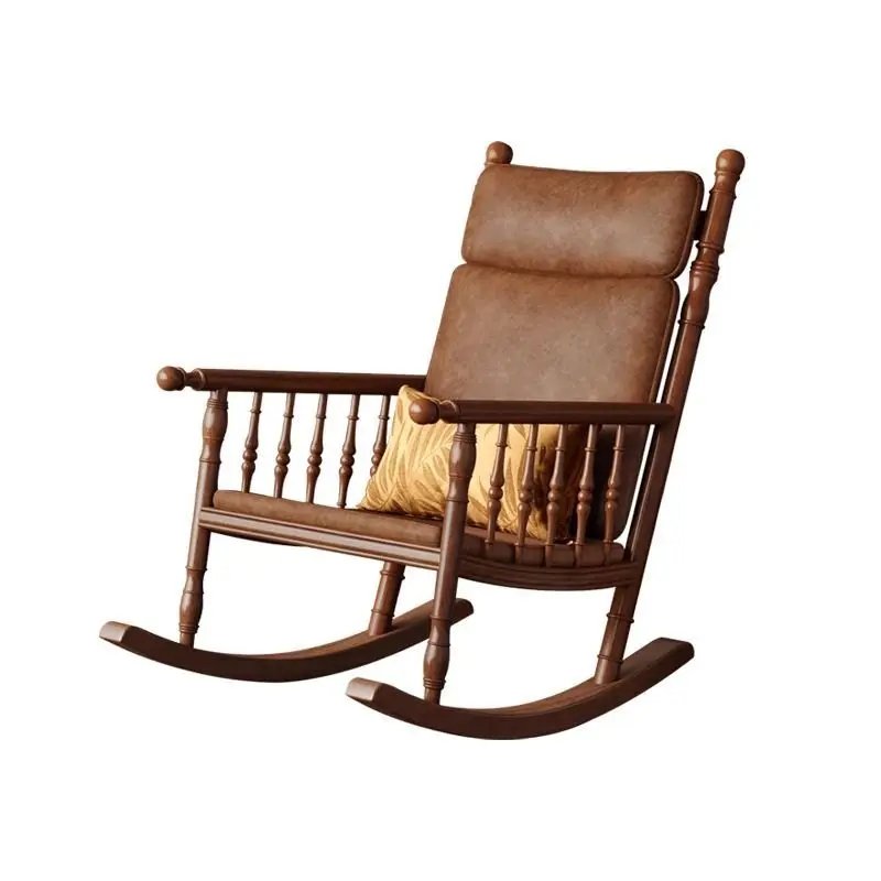 

Retro recliner French rocking chair Adult home balcony Leisure living room Bedroom Simple lazy solid wood chair