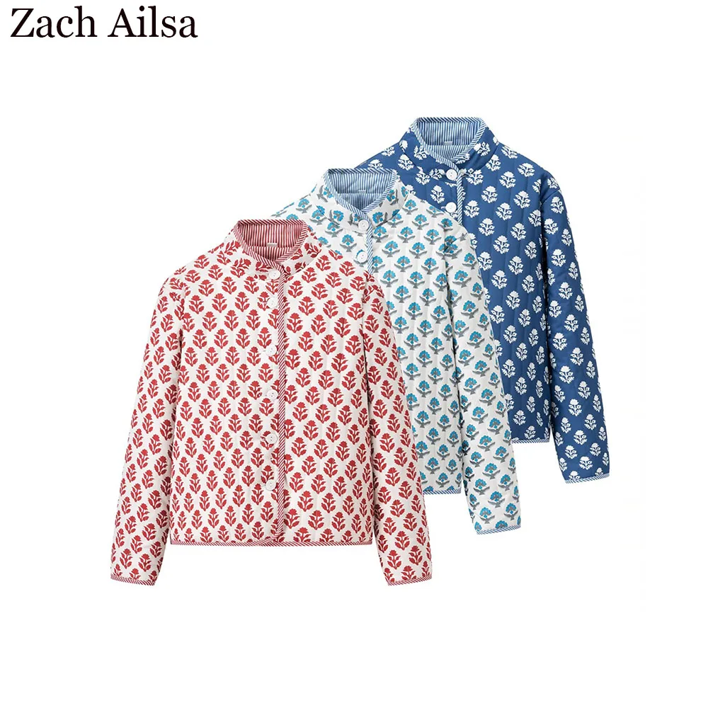 

New autumn and winter products for women's fashion, simple and versatile. Stand up collar printed double-sided cotton jacket