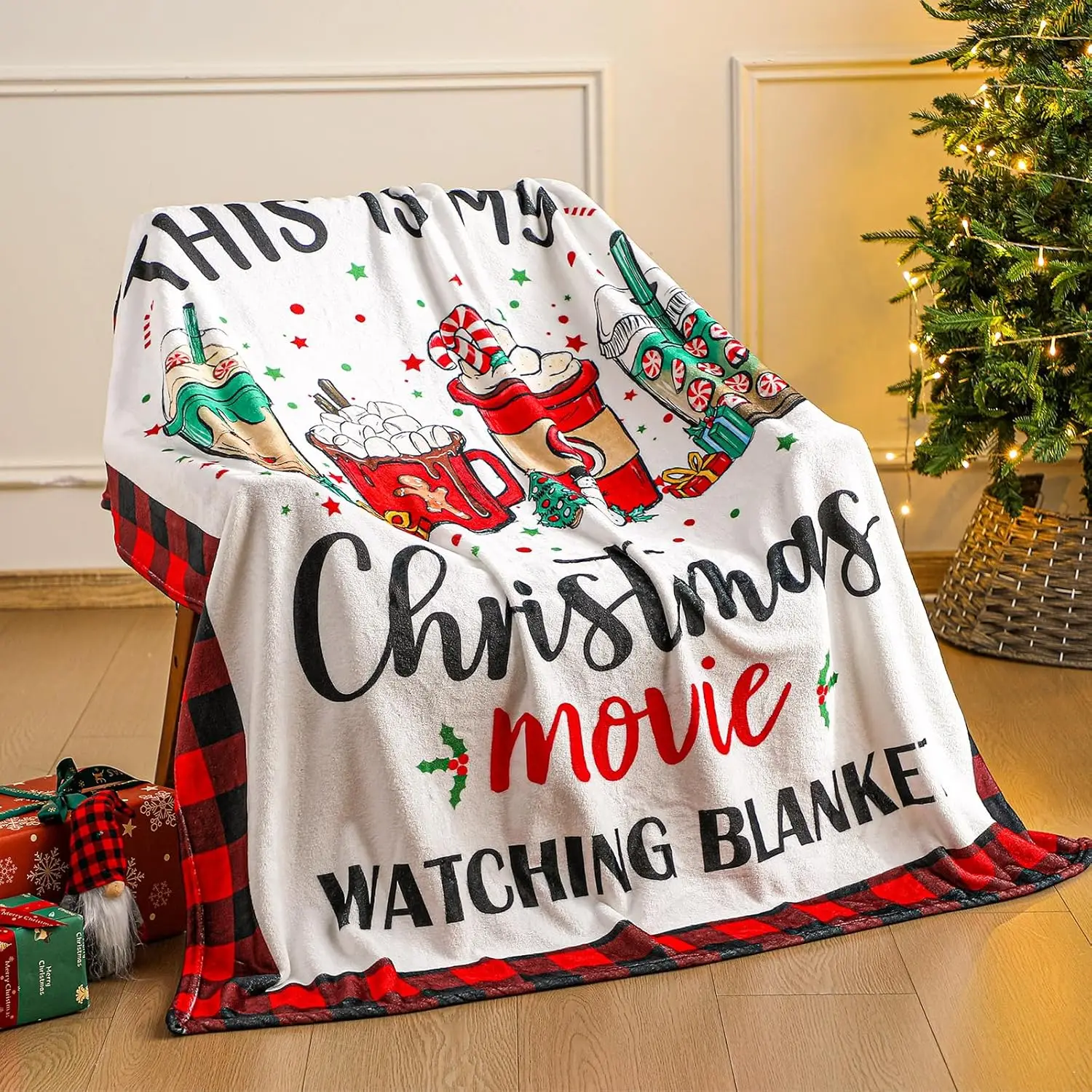 Christmas Movie Watching Blanket Holiday Hot Chocolate Design Gift for Her CozyHomeStyle70x100