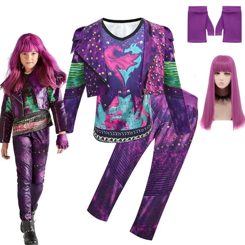 

Girls Descendants 3 Mal Costume for Girls Evie Cosplay Costume Child Fantasia Halloween Clothes Wig Birthday Party Fancy Dress