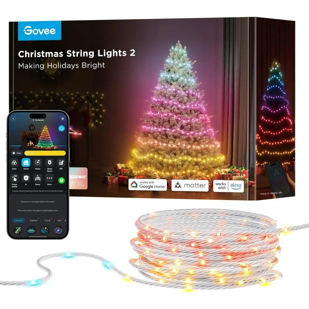 Luces navideñas Luz de árbol de Navidad de 2,99 pies y 300 LED con función de mapeo de formas, luces de cadena festivas inteligentes para decoración navideña