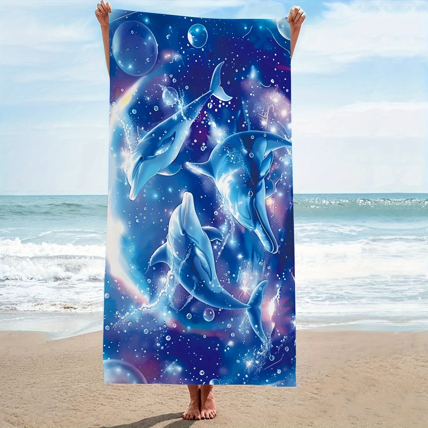 

Beach Towel Dolphin Pattern In Space Scene Sun Protection And Windproof Suitable For Beach Pool Camping Travel Beach Blanket
