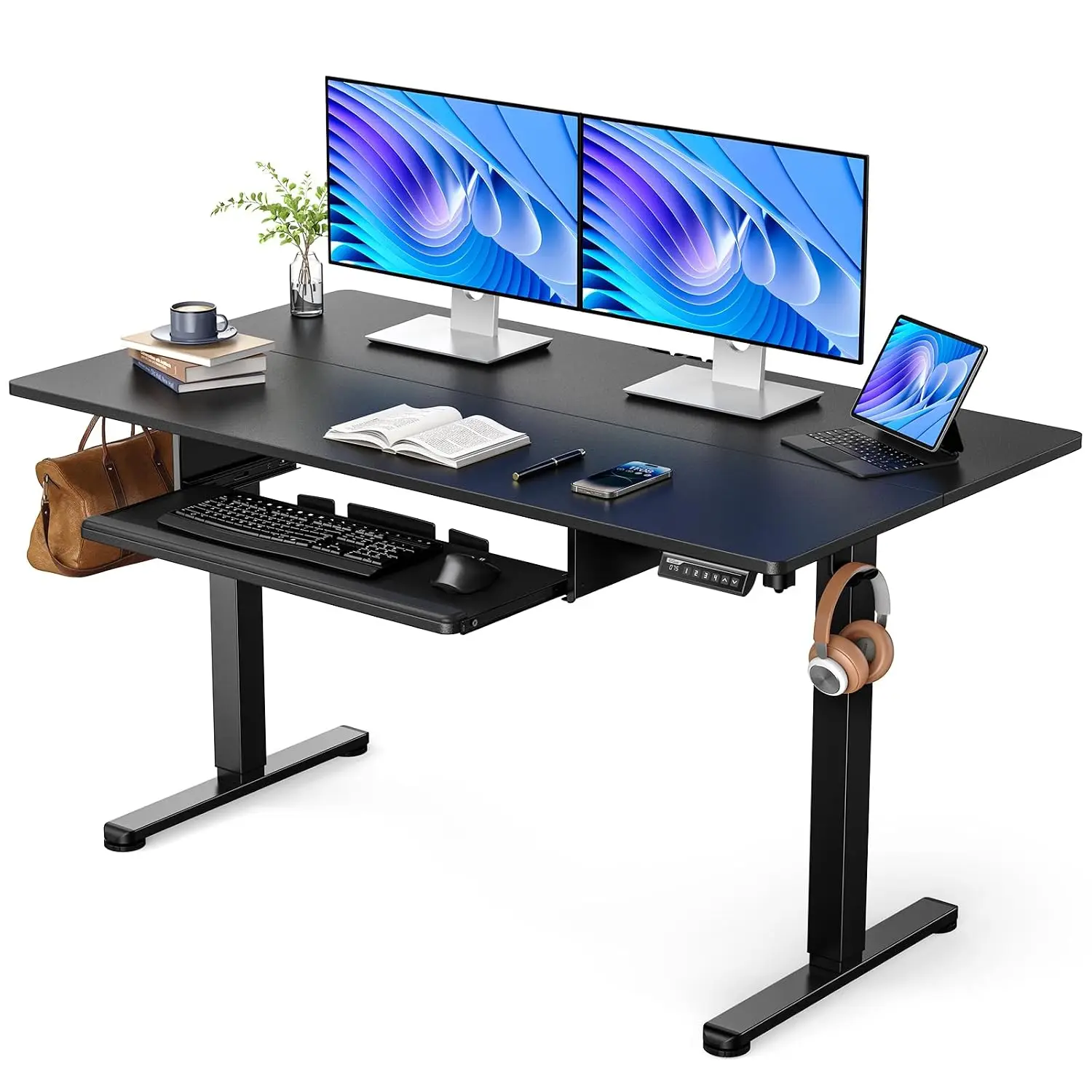 Electric Standing Desk Keyboard Tray 55x28 Inch Adjustable Height Sit Stand Home Office Computer Workstation Black, Custo