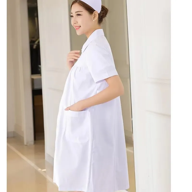 Summer Short Sleeve Scrubs Dress for Pregnant Women Loose Fitting Nurse Uniform Hospital Work Wear Parenting Mom Uniform