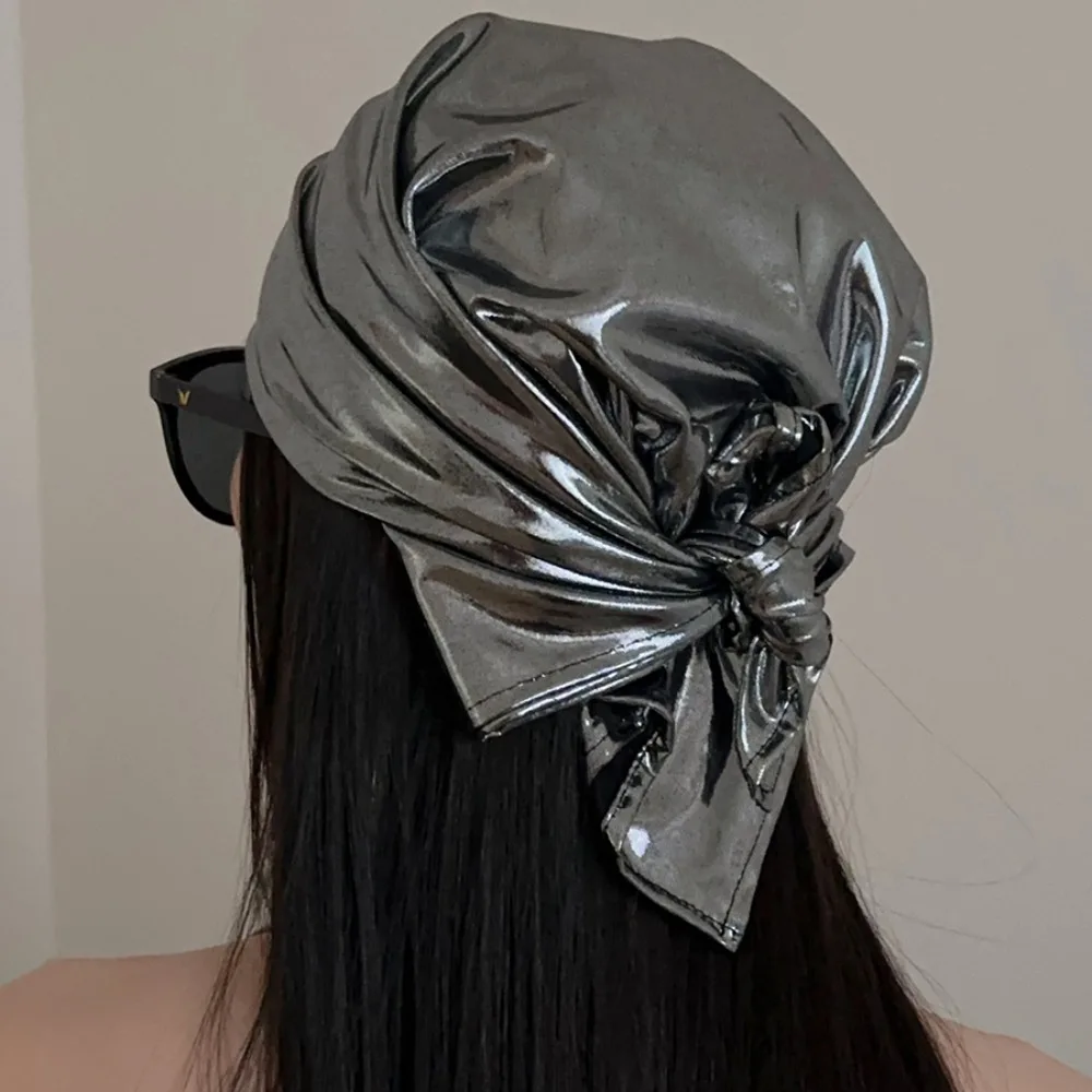 

Fashion Y2K Liquid Silver Hair Scarf Soft Wrap Headband Laser Color Hair Band Hip Hop Slender Scarf Punk Bandana Streetwear