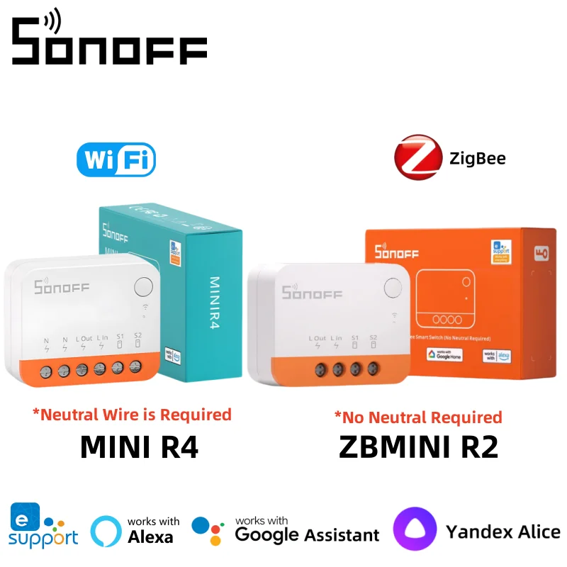 

SONOFF Zigbee ZBMINI L2 and WiFi MINI R4 Smart Switch Support 2-Way Control Smart Scene EweLink APP Remote Control Alexa Google