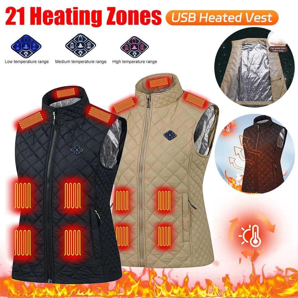 Women 21 Heating Zones Vest Autumn and Winter Cotton Vest USB Infrared Electric Heating suit Flexible Thermal Vest Winter Sports