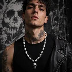 FX801 Imitation yak bone necklace Halloween skull beaded necklace punk cool men Europe United States hip hop pendant necklace