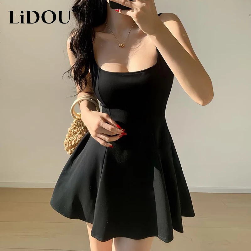 

Summer Elegant Solid Color Slim A-line Slip Dress Ladies Sleeveless Party Vestido Women Sexy Fashion Backless Party Robe Femme