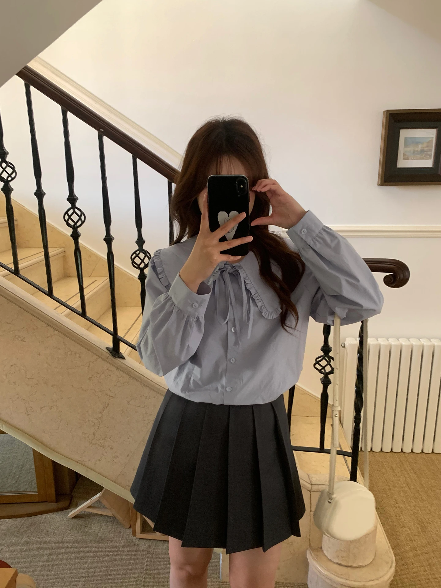 

Sweet Sle Fat Girls irt Early Spring Soft Sister Gentle Fog Blue Versatile Top Korean Sle Cotton Long Sve irt