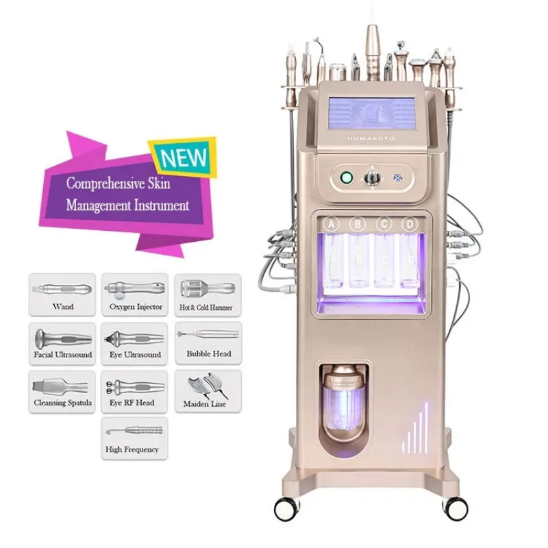 Nieuwe 10-in-1 Hydro Dermabrasie Machine Hydra Zuurstof Facial Mee-eter Verwijderen Aqua Facial Diepe Reiniging Water Peeling Machine