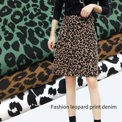 Leopard Print Denim Fabric Per Meter for Needlework Jeans Skirt Dress Shoes Jackets Diy Sewing Textile Cloth Comfortable Khaki