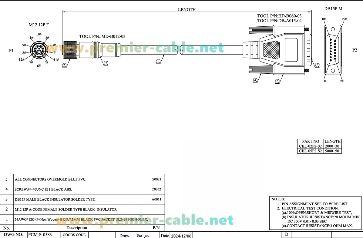 M12 12-Pin zu DB15 Power I/O Modul Hochflexibles Triggerkabel für DS1000 3D-Kamera Maschinen Vision Kompatibel mit Cognex CBL-05P2-S2 – Detail 1