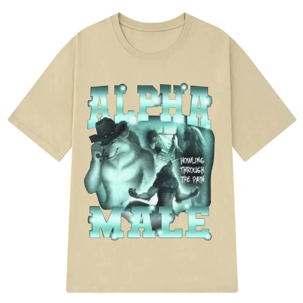 ألفا ذكر مضحك الذئب الجرافيك تي شيرت المرأة تصميم الأزياء تي شيرتات قصيرة الاكمام عادية للجنسين تي شيرت الجرافيك تي شيرت Y2K الأعلى