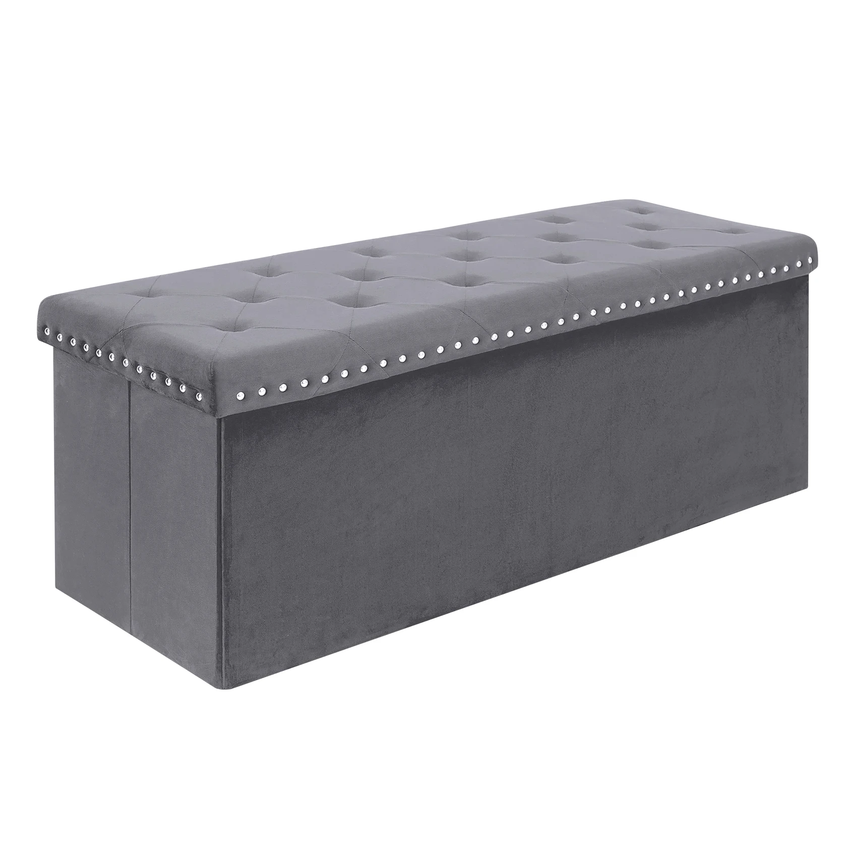 

KNOBBY Grey Velvet Storage Ottoman,Grey Velvet Ottoman Storage,Footrest Bench for Bedroom