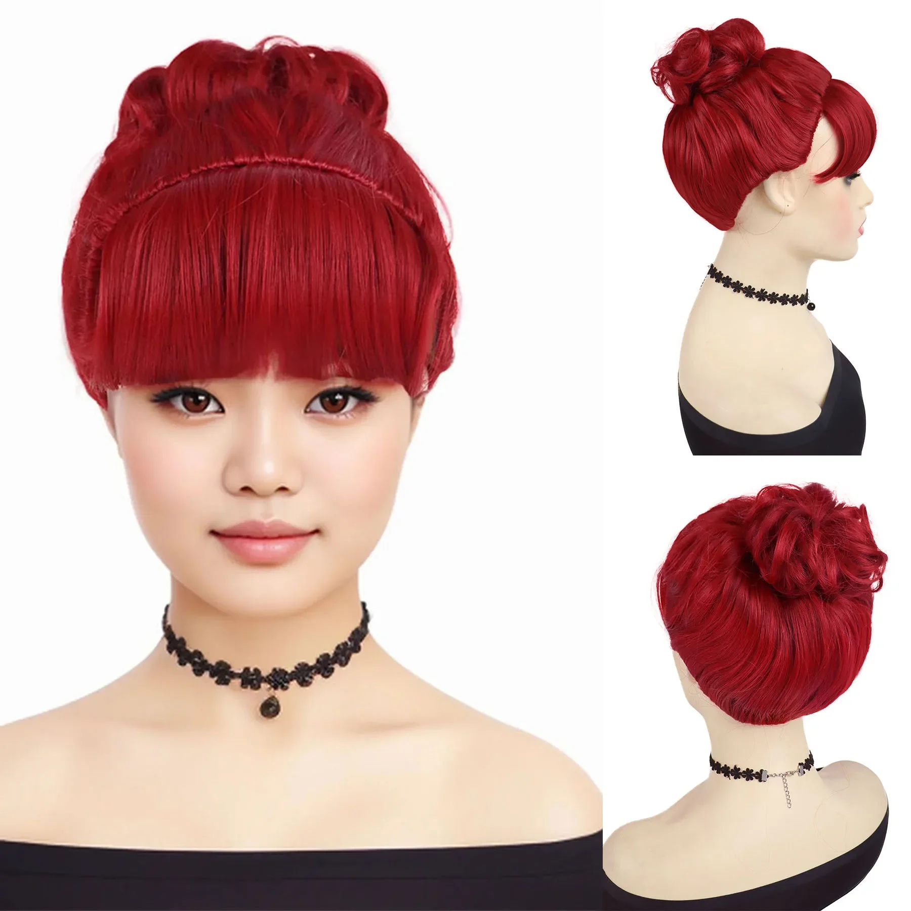 

Synthetic Fiber Women's Red Hair Short Curly Bun Wig for Cosplay Miss Argentina Wig for Girls Beautiful Halloween Costume Wigs