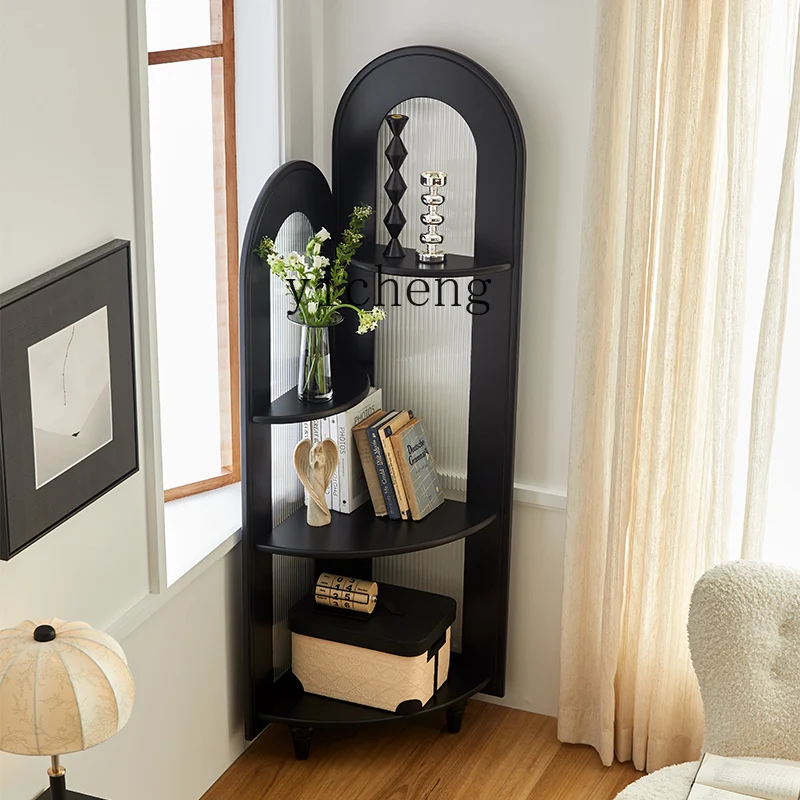 GZ  French Solid Wood Corner Cabinet Living Room Small Unit Corner Bookshelf Storage Triangle Cabinet Retro Shelf