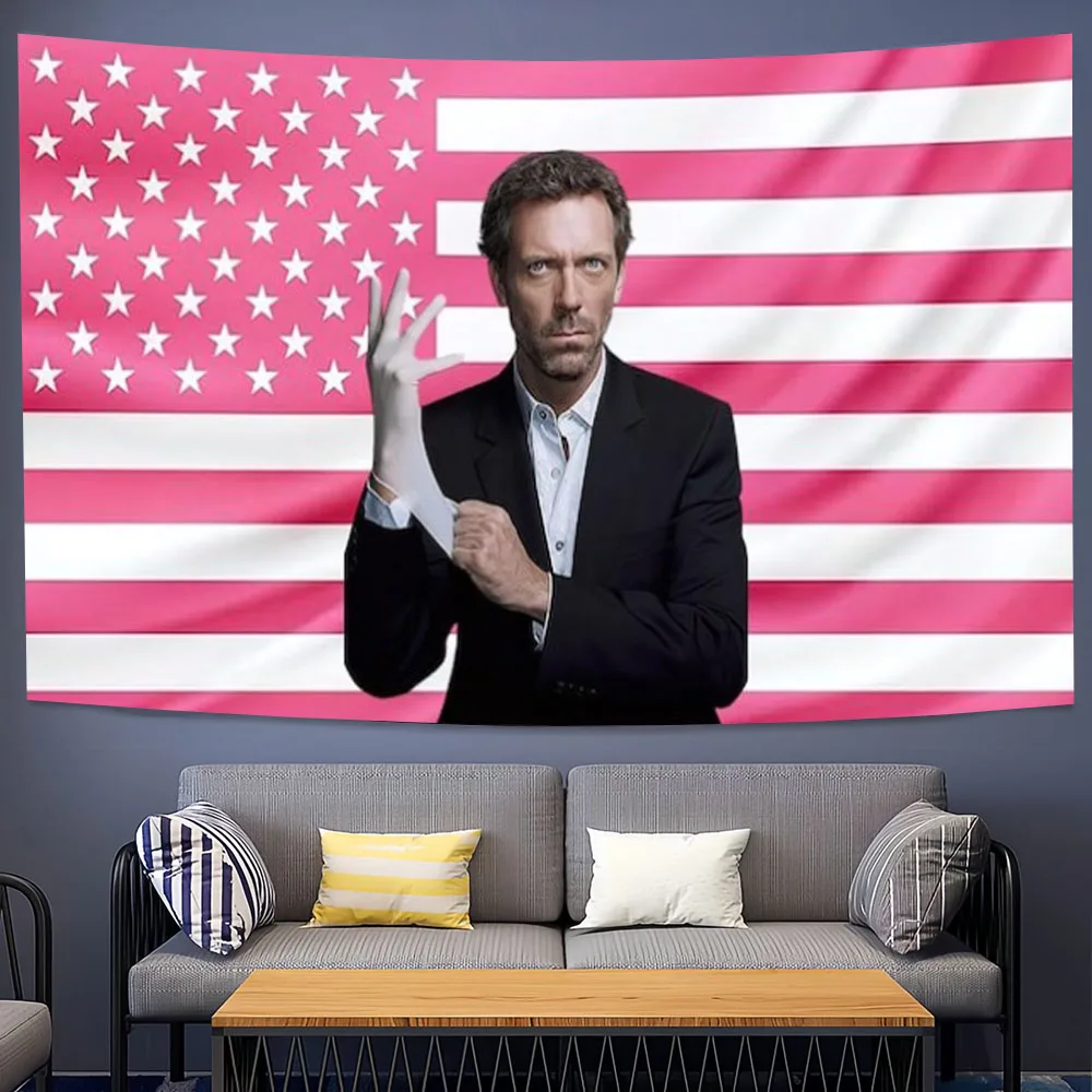 Dr. House TV Show Pink American Flag Tapestry Cool Room Stuff Room Decoration Items Aesthetic Room Decor