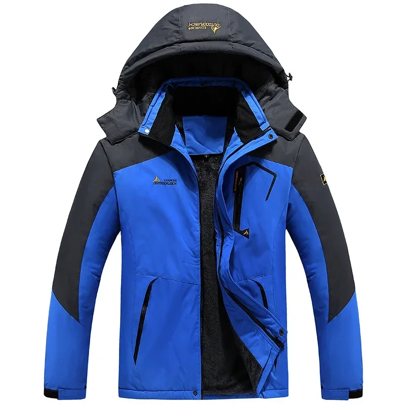 Men's Warm Jacket Autumn Winter New Fashion Color-Block Waterproof Windproof Outdoor Adventure Hooded Coat Men's Fleece Jacket