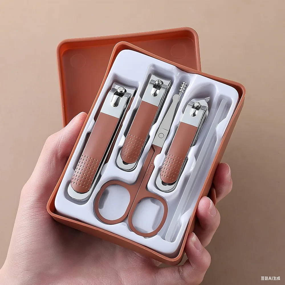 ​ Set da 6 pezzi per manicure e pedicure in acciaio inossidabile, kit per toelettatura, strumenti professionali per la cura delle unghie con custodia per donna, uomo, salone di casa ​