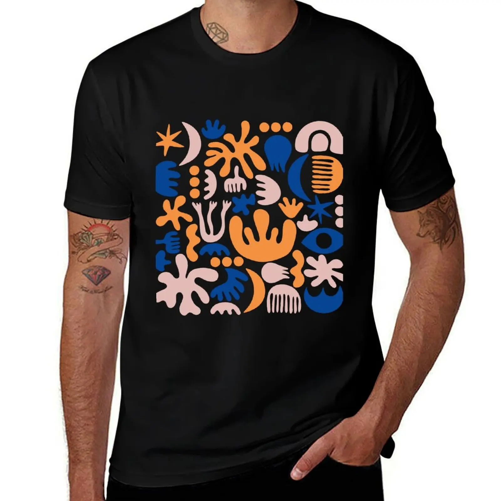 T-shirt inspiré de Matisse avec découpes - Impression d'art abstrait - T-shirt respirant avec panneaux en maille