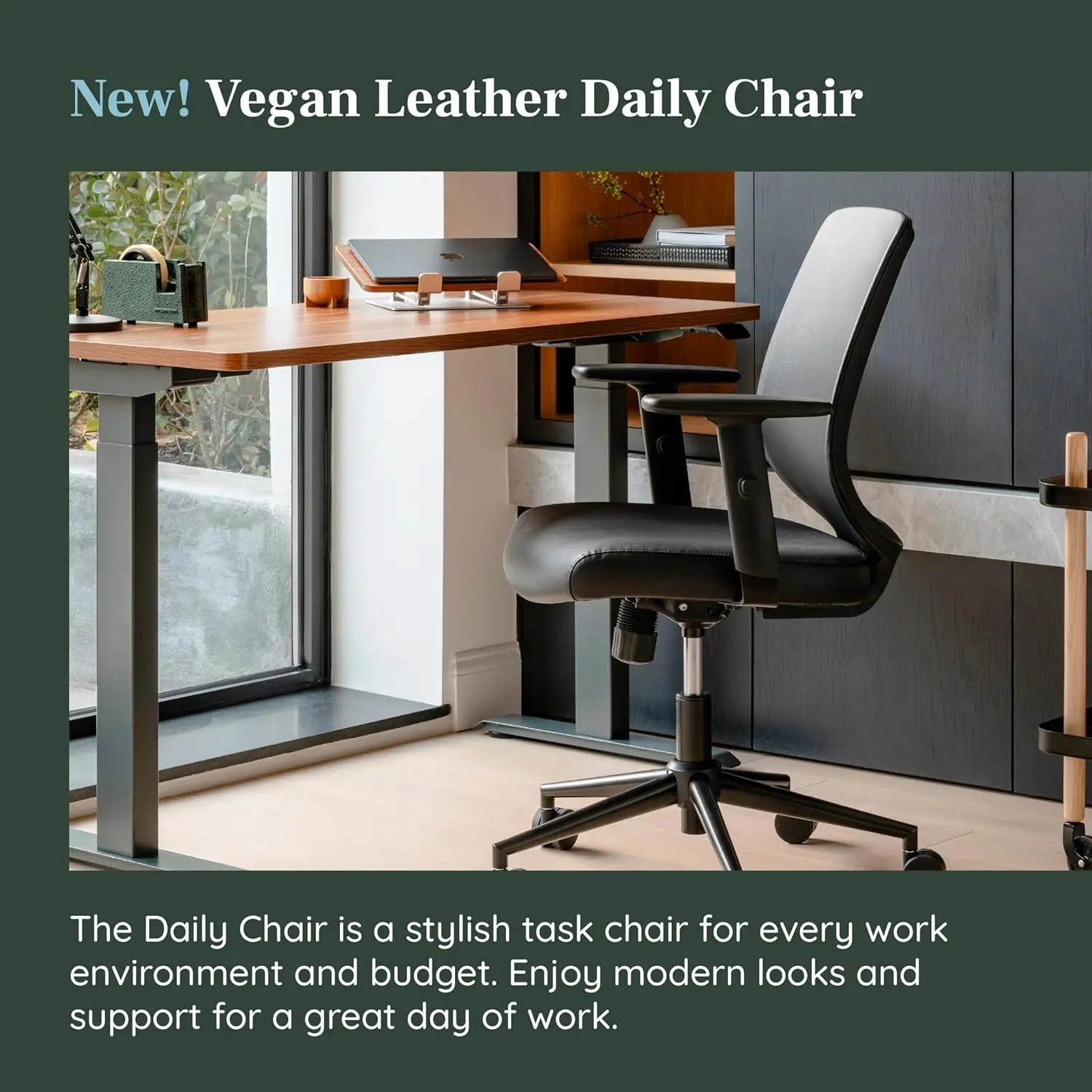 Branch Daily Chair - Vegan Leather Office Chair with Swivel, Lumbar Rest, and Adjustable Armrests - Comfortable Seating for