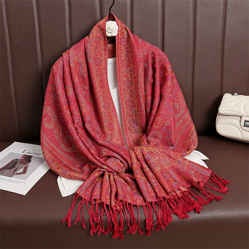 New Winter Women Cotton Jacquard Scarf Big Shawl Fashion Elegant Lady Long Printing Decorate Scarves Sun Protection Bandana