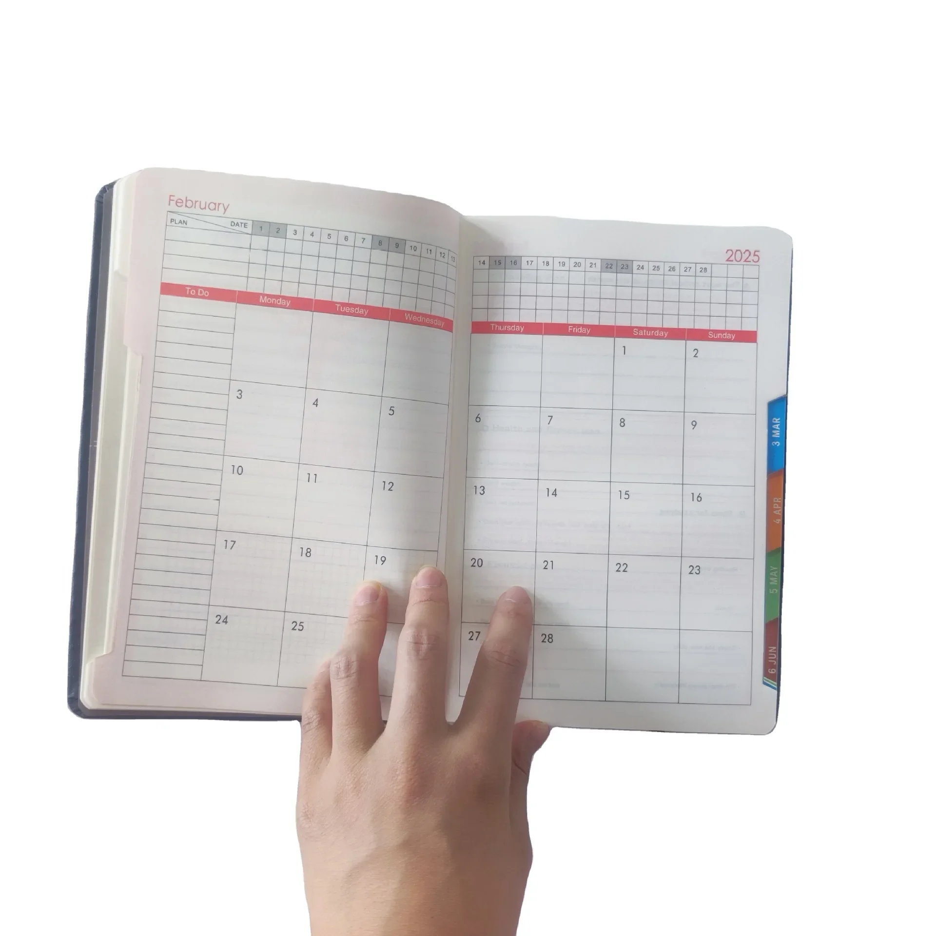 Customized PU leather hard shell agendas 2025 schedule book 365 efficiency manual English and western almanac school