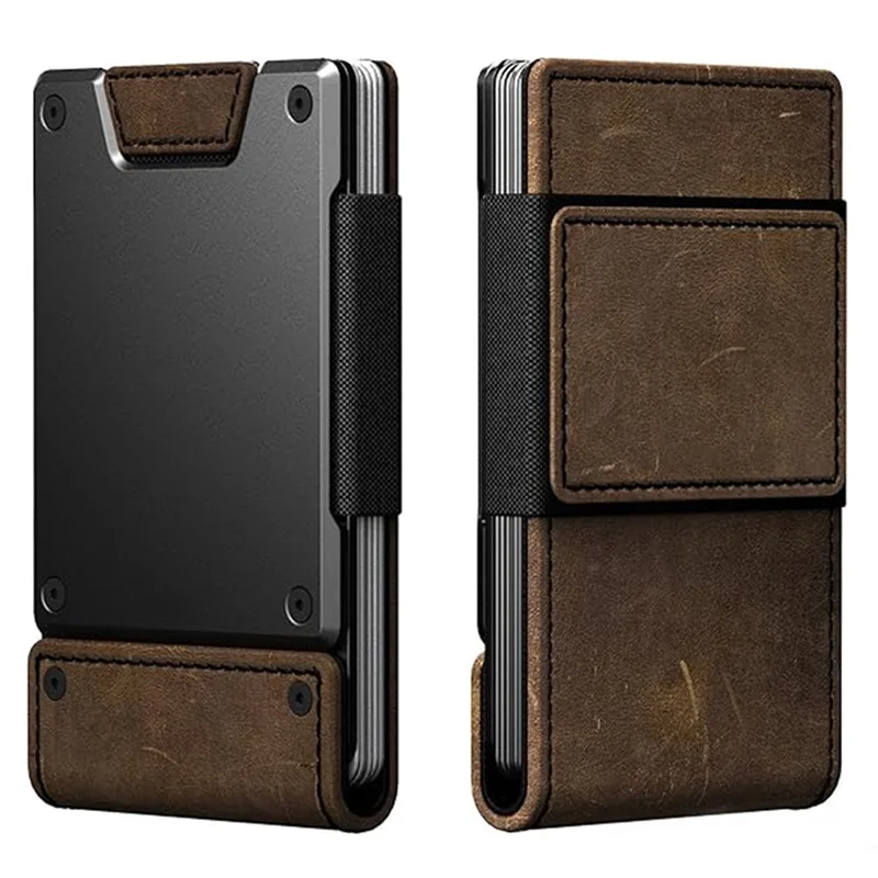 RFID Blocking Metal Wallet Vintage Leather Card Holder Slim Aluminum Credit Card Case Front Pocket Money Clip Card Organizer