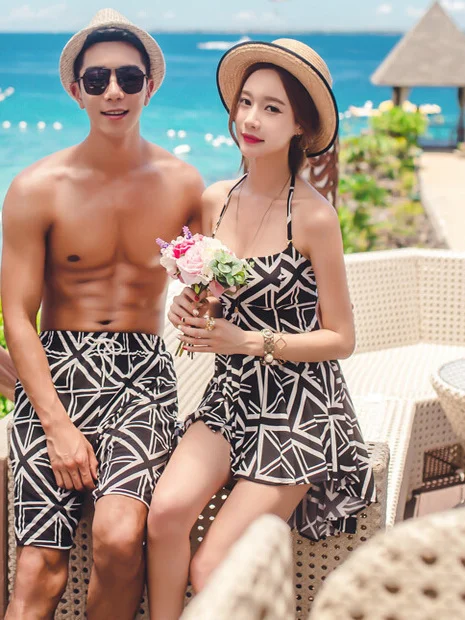 

Women's One-Piece Swimsuit Beach Thermal Couples Sexy Slimming Belly Covering Men's Beach Pants Casual Swimwear Style