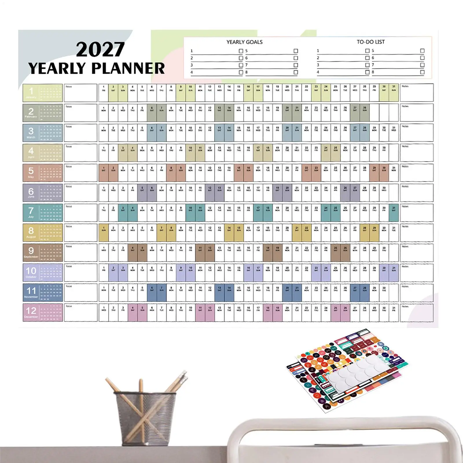 2027 Large Reusable Wall Poster Calendar Kawaii Monthly Schedule Planner To Do List Target Tracker Office Organizer Supplies
