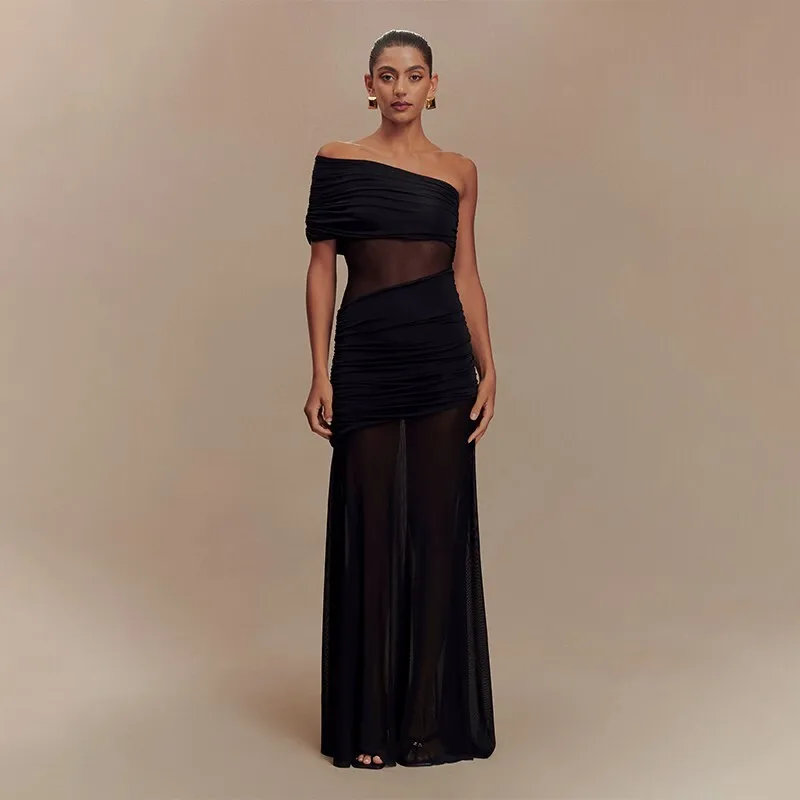 JY25043 été maille Patchwork sans bretelles nouvelle robe transparente froncée