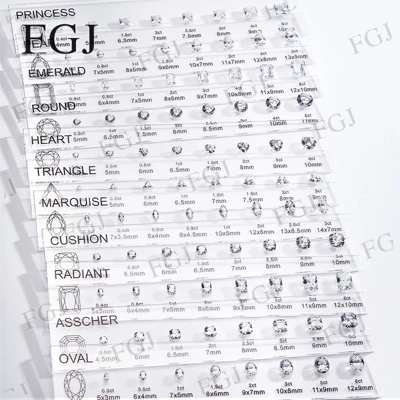 [Various Shapes] Cubic Zirconia Customize Comparison Chart Diamond Carat Set Ring Size Reference for Jewelry Making DIY